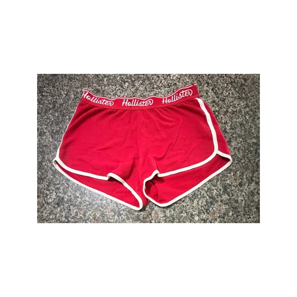 Hollister‎ Womens Red Dolphin Lounge Shorts Logo Waistband White Trim Small